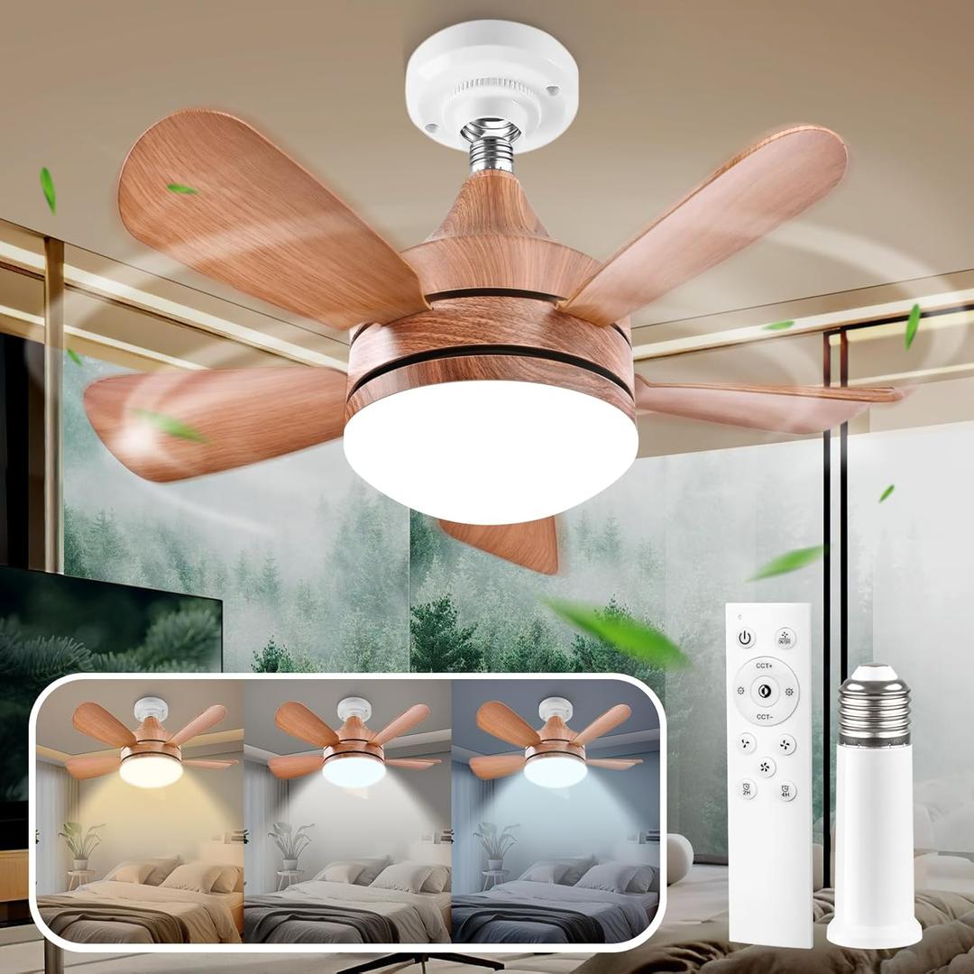 Socket Fan Light E26/E27 Base with Remote Control,Adjustable speeds/Ceiling Fan Light,2H/4H Timer,40W,3000-6000K Brightness Dimmable,Ceiling Fan Replacement for Bedroom, Living Room, Kitchen