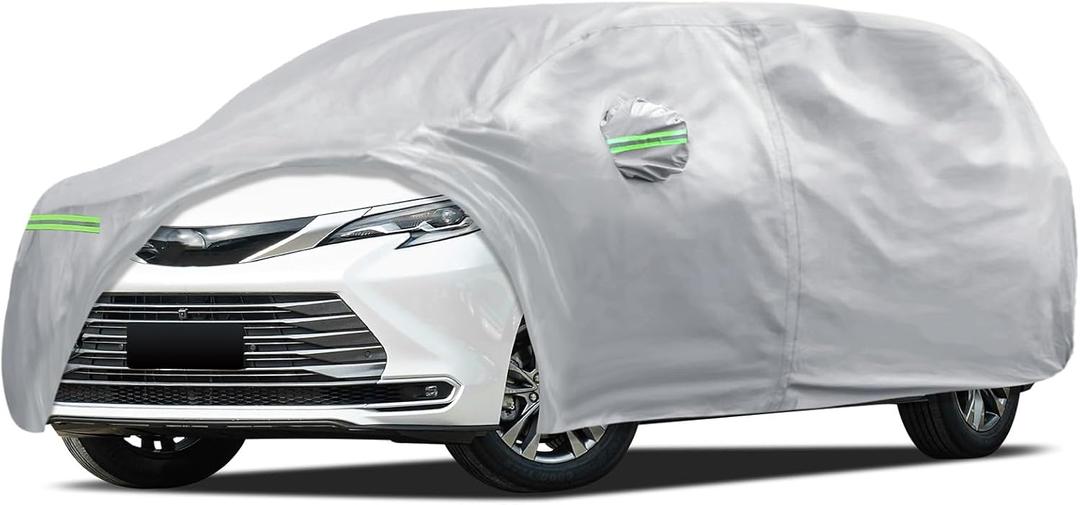 Car Cover Custom Fit for Toyota Sienna 1997-2026, Migaven Waterproof Full Exterior Cover Sun Rain Protection with Door Zipper and Cotton Lining, Silver