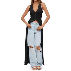 Saodimallsu Womens Crochet Long Cardigans Duster Button Up Bell Long Sleeve Ruffle 2026 Summer Boho Beach Cover Ups (Black) Small