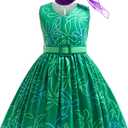 RuuYiicoco 10Pcs Girls Green Costume Cosplay Dress up Halloween Outfits with Wig (Green, 9-10 Years)