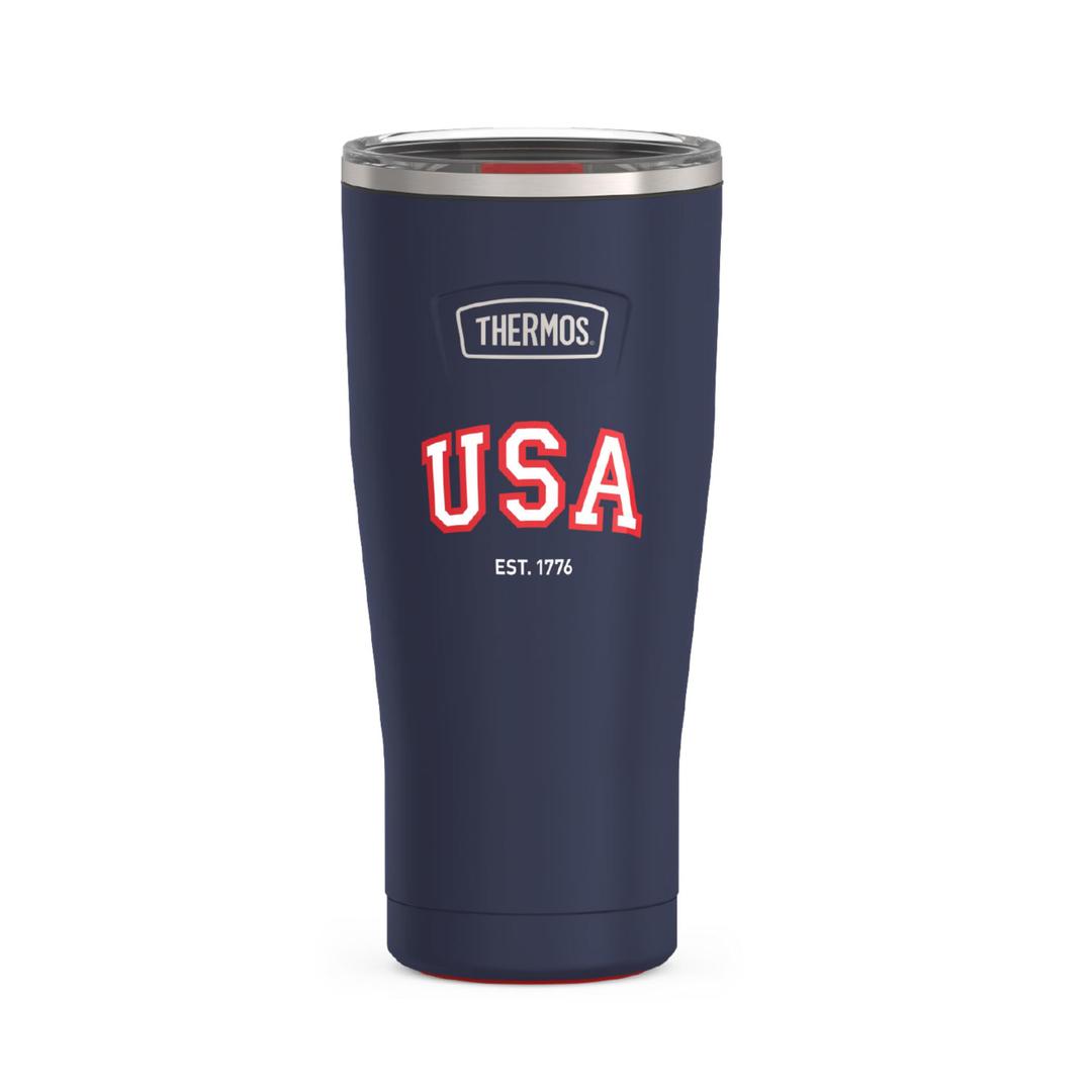 THERMOS Icon Series 24oz Stainless Steel Tumbler with Slide Lock Lid, Leakproof, Fits Cupholder, Dishwasher Safe, Griptec NonSlip Base, Keeps Drinks Hot 6 Hrs/Cold 22 Hrs, Navy USA
