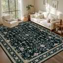 Area Rugs 9x12 Living Room Rug: Washable Rug Soft Vintage Boho Medallion Carpet Indoor Floor Non-Slip Stain Resistant Large Carpets for Bedroom Dining Room Farmhouse Nursery Home Office Black
