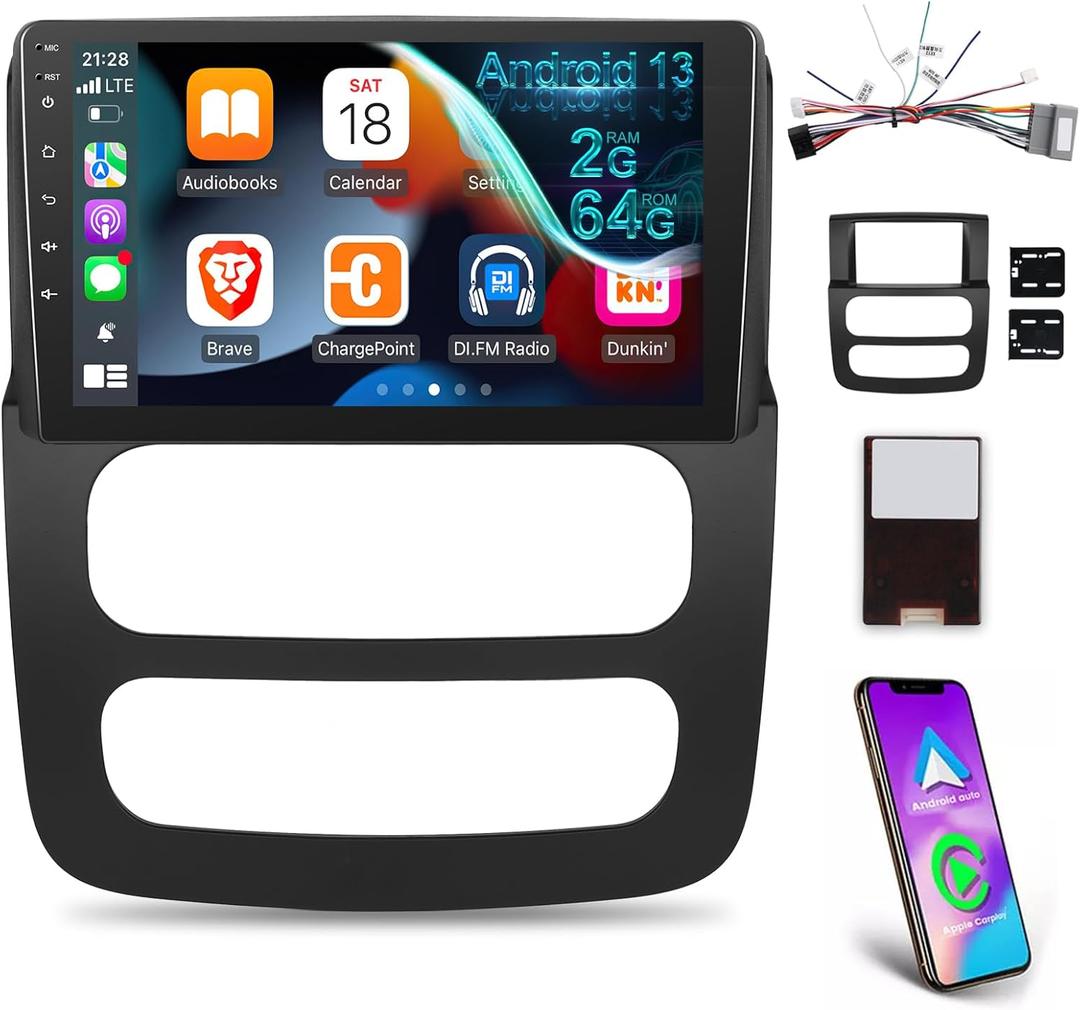 [2G+64G] for Dodge Ram Radio 1500 2500 3500 2002 2003 2004 2005, 9 inch Touch Screen Ram Android Car Stereo, Carplay/Android Auto/EQ Audio/SWC/Bluetooth/WiFi