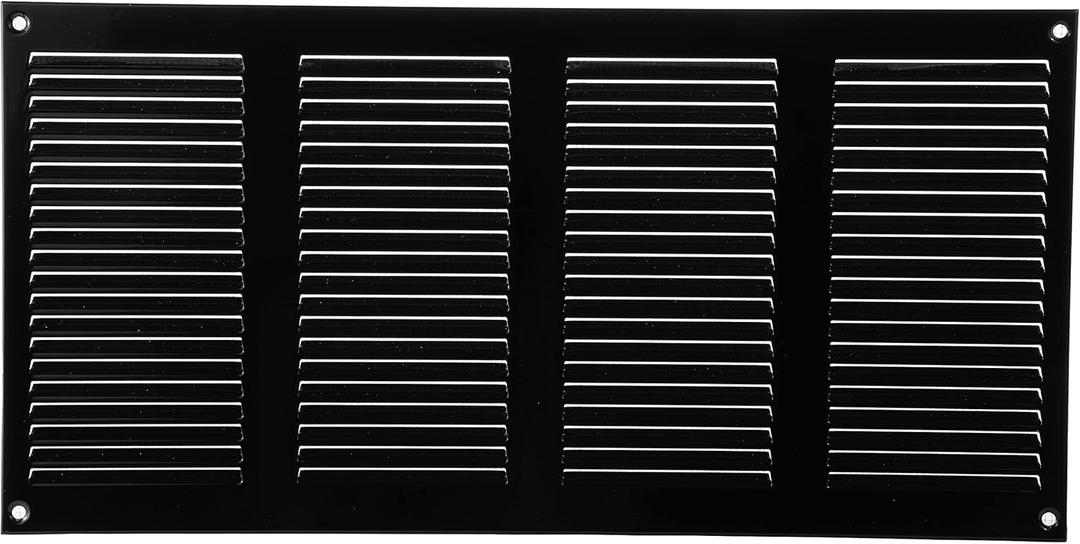 Vent Systems 16" x 8" Inch Black Metal Air Vent Cover - Louvered Wall Grille with Built-in Mesh Screen - Weather Resistant HVAC Duct Cover for Exhaust and Supply in Home, Garage - Indoor & Outdoor Use