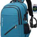 FENGDONG 17.3 inch Large Laptop Backpack Durable Waterproof Travel College Backpack Bookbag for Men & Women Business Backpack with USB Charging Port and Headset Port Light Teal