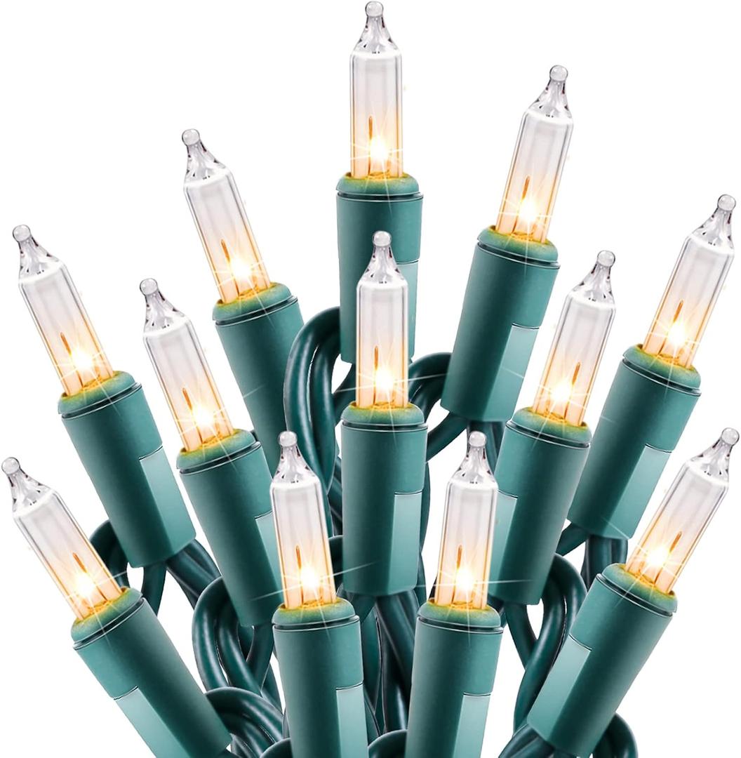 Minetom Clear Christmas String Lights 100 Count 20 Feet Incandescent Bulb Mini Lights for Indoor Xmas Tree Garland Birthday Wedding Party Festival Decoration, Green Wire (Clear Warm White)