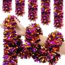 50 FT Halloween Tinsel Garland, Orange Purple Black Glitter Tinsel Garlands, Metallic Holiday Hanging Streamers for Halloween Party Supplies Indoor Outdoor Decoration