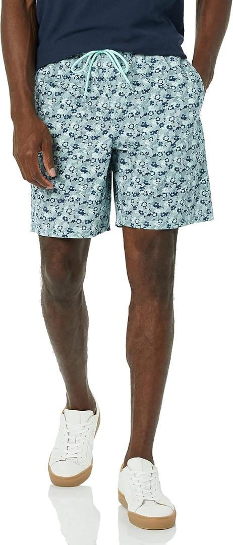 Amazon Essentials Men's 8" Inseam Relaxed-Fit Drawstring Walk Short (Large, Green Floral)