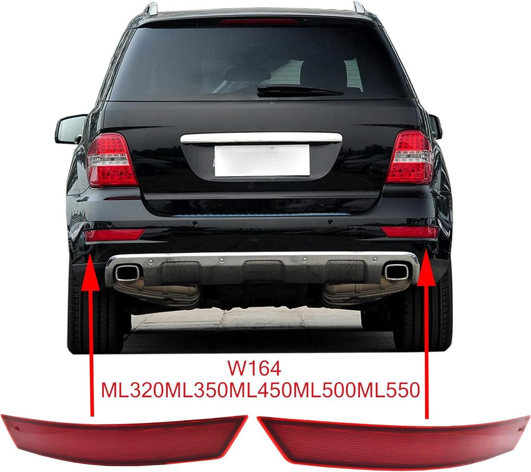 Rear Bumper Reflector Assembly Left & Right Pair Set Compatible With Mercedes-Benz W164 ML320 ML350 ML500 2008 2009 2010 2011 Replacement OEM 1648200374 1648200674 Red