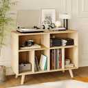 IDEALHOUSE Record Player Stand with Vinyl Storage, 39.5in Large Vinyl Record Holder Player Cabinet Wood Turntable Stand Up to 350 Albums with Charging Station for Living Room, Natural