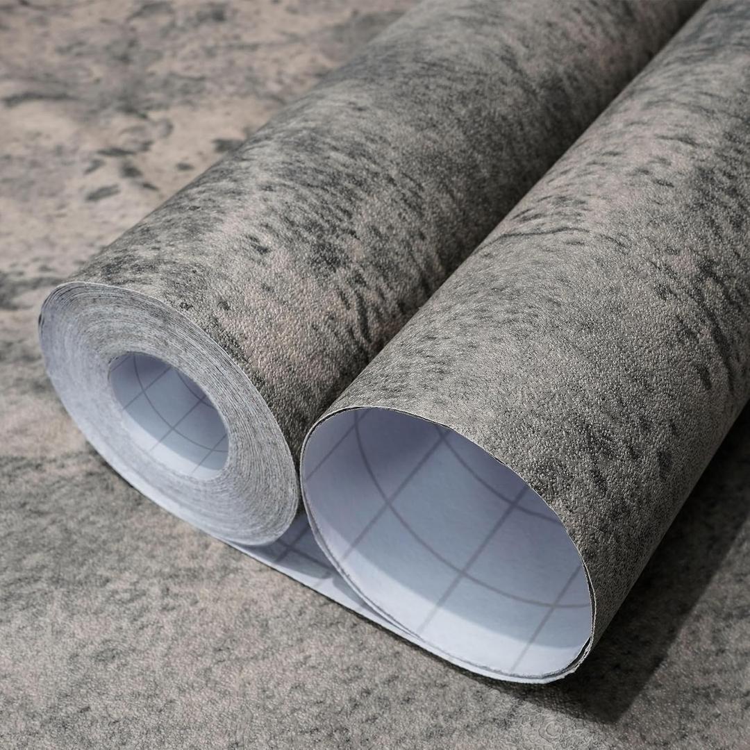 Brown Gray Concrete Wallpaper 15.7in x 360in, Brown Gray Cement Contact Paper 3D Matte Textured, Wall Paper Peel and Stick Self-Adhesive Removable for Living Room Bedroom Bathroom Gym