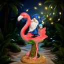 Funny Flamingo Gnome Solar Garden Statue with LED Light - Outdoor Yard Lawn Patio Decor - Great Birthday Housewarming Gift for Women, Mom, Grandma