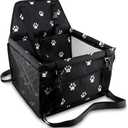 Petbobi Pet Reinforce Car Booster Seat for Dog Cat Portable and Breathable Bag with Seat Belt Dog Carrier Safety Stable for Travel Look Out,with Clip on Leash with PVC Tube, Black Paw Print