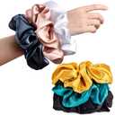 CEELGON Black Big Satin Scrunchies for Women Large Scrunchie Blue Satin Hair Ties Oversized Thick Elastic Jumbo Hair Scrunchies 6 Pack (black,gold,champagne,blue,green,white)