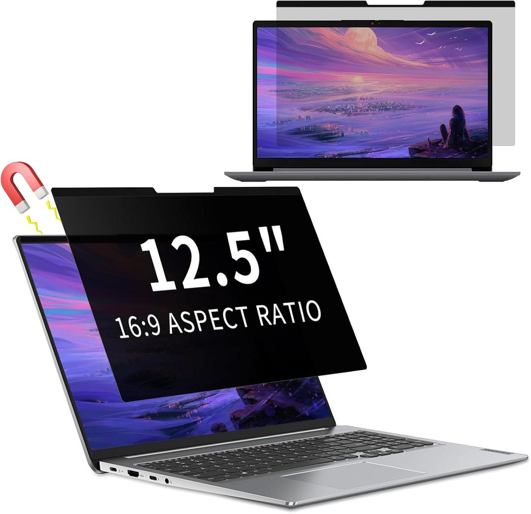 Removable Magnetic Privacy Filter for 12.5 inch 16:9, Anti Spy Anti-Glare Laptop Monitor Screen Protector, Blue Light Blocking Film for Notebook 12.5''283 * 166 mm
