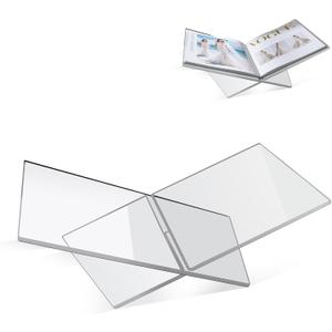 Clear Acrylic Book Stand Large 12.6 x 6.7 x 5 in Book Holder for Cookbooks, Bibles, Art & Coffee Table Display | 2-Piece Cross Frame Design, Sturdy 0.2in Transparent Acrylic