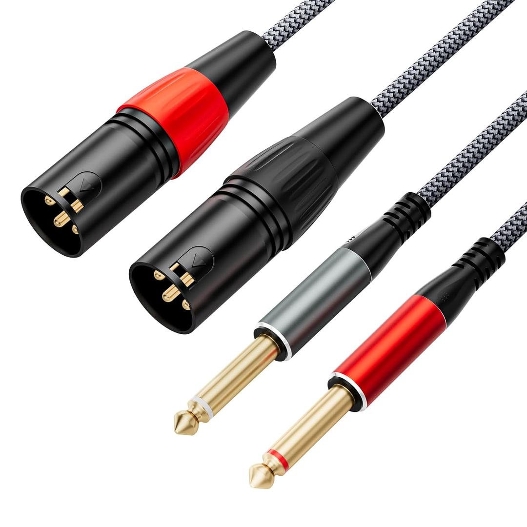 XLR Male to 1/4 inch TS Microphone Cable 5ft, 2 XLR Male to 2 x 1/4 inch(6.35mm) TS Mono Y Splitter Audio Patch Cable for Speaker, Mixer