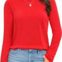 MANGOPOP Women's Body Suits Round Neck Loose Fit Satin Blouse Long Sleeve Bodysuit Tops (M)