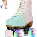 jessie Roller Skates for Girl and Women, PU Leather Fantastic Flash Wheel Kid Roller Skates Girls Ages 8-12 Beginner for Indoor Outdoor (34-Youth 3.5)
