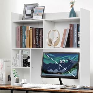 Desktop Bookshelf 36" Tall, White Desk Hutch for Computer Desk, 4-Tire Wood Desk Shelf Storage Organizer for Office Home, Large
