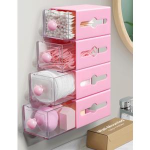 Qtip Holder for Bathroom Wall Organizer  Bathroom Decor, Dorm Room Essential, Small Q-tip Dispenser for Cotton Swabs, Balls, Pads, Floss Picks  Office Storage, Vanity Makeup Organizer(4 Pcs)