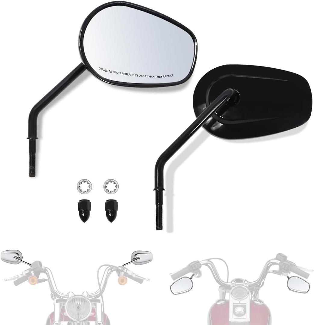 FOVPLUE Handlebar Mount Mirrors,Left & Right Side Long Stem Rearview mirrors for 1982-2024 Harley Models,for CVO Dyna Electra Glide Road Glide Road King Softail Street Glide Sportster 1200 883,Black