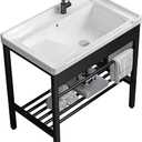 Freestanding Laundry Utility Sink, 28.3" x 19" x 32.3" Ceramic Utility Sink with Washboard Set with Bracket and Drain Kit for Laundry Room, Utility Room, Garage, Basement, Outdoor and Indoor