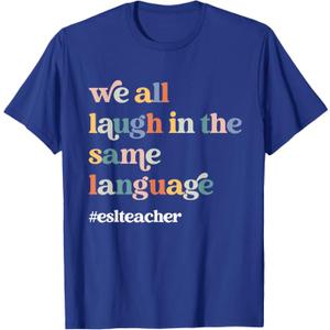 ESL Teacher ESOL Student Cute Retro Back To School First Day T-Shirt, (Blue, L)
