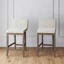 Nathan James Gracie Modern Counter Height Bar Stool with Back, Counter Stool Upholstered Chair with Natural Textured Linen and Brushed Wooden Legs, Cream Boucle/Dark Brown, Set of 2