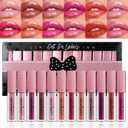 Set of 12 Lip Gloss Lip Gloss Long Lasting Waterproof Non-Adhesive Cup Moisturizing Liquid Lipstick Shimmer Tinted Lips Makeup Gift Set
