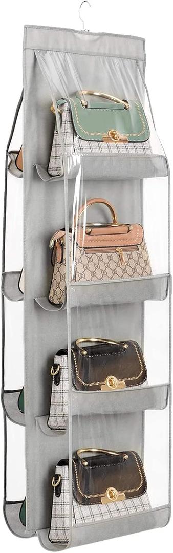 Handbag Purse Organizer, Enlarged 8 Pockets Upgrade Dust Proof Purse Organizer Closet,Washable Wardrobe Closet Organizer for Women Handbags Purse (Gray 1pc, 8 Pockets)