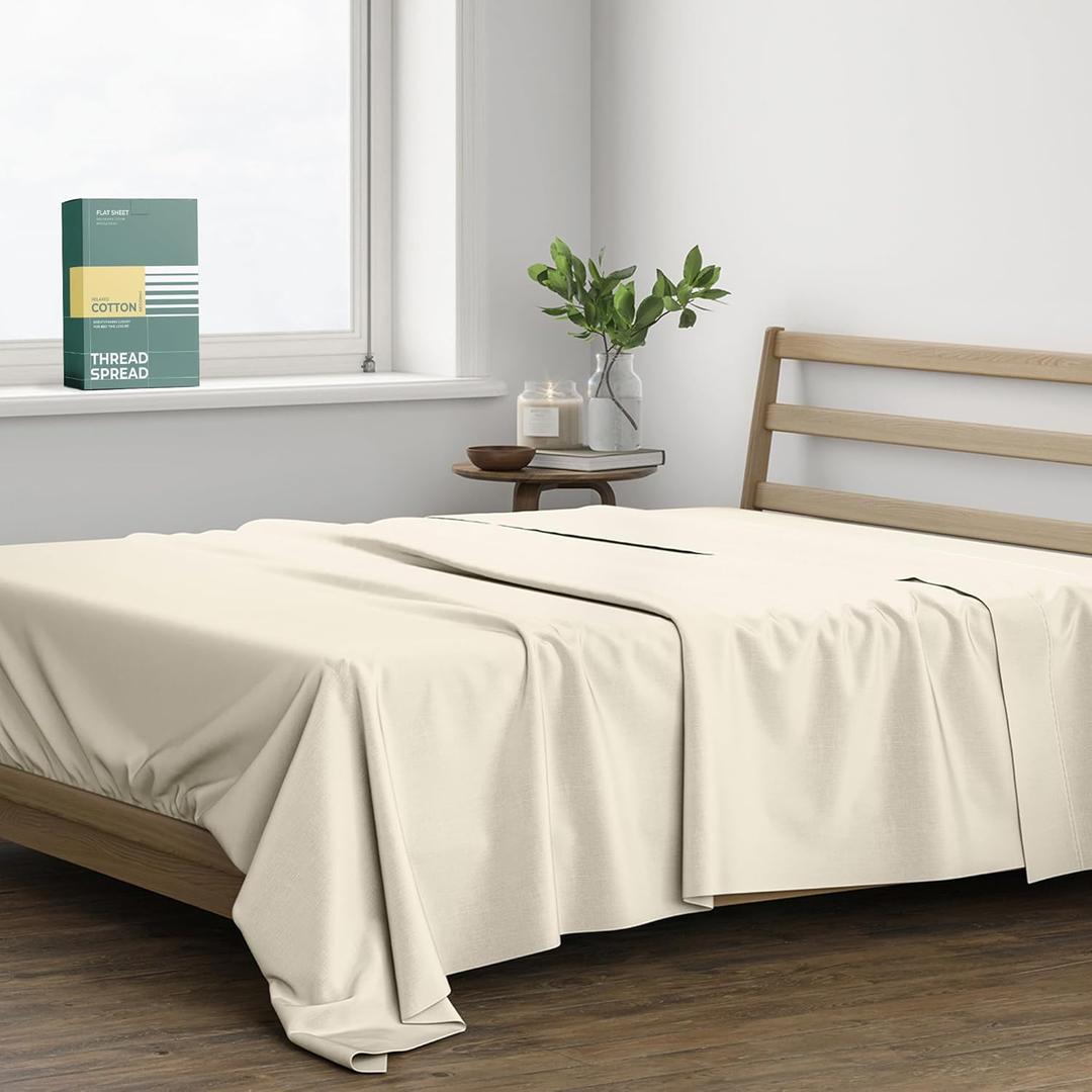 THREAD SPREAD 100% Organic Cotton Percale Flat Sheet King Size - 1 PC Flat Sheet, Ivory - Crisp, Cool and Strong Bed Linen, Top Sheets for Hot Sleepers, Luxury Breathable GOTS Certified Sheets
