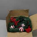 9 FT Pre-Lit Christmas Garland with 50 LED Lights Red Bows Flowers, Indoor Outdoor Lighted Garland for Stairs, Mantle, Door, Fireplace, Banister, Staircase, Holiday Christmas Decor, Battery Operated