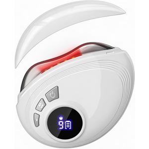 Professional LED Red Light Gua Sha Massager, 9-Level Adjustable Face and Neck Sculptor for Skin Firming, Jawline Contouring & Serum Absorption, Portable Metal Facial Skincare Tool - White
