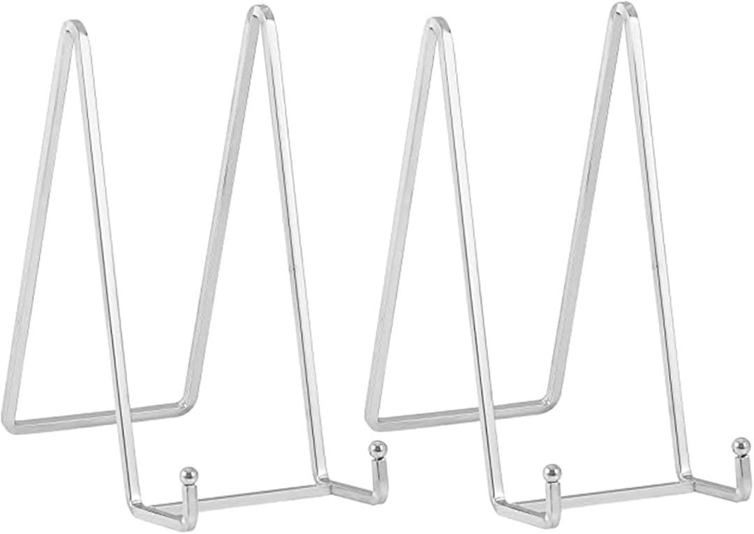 Plate Holder Easel Display Stand - 8 inch Metal Plate Stands for Display - Tabletop Picture Stand - Silver Iron Easels for Display Pictures | Photo Frames | Book | Decorative Plates | Plaque -2 Pack