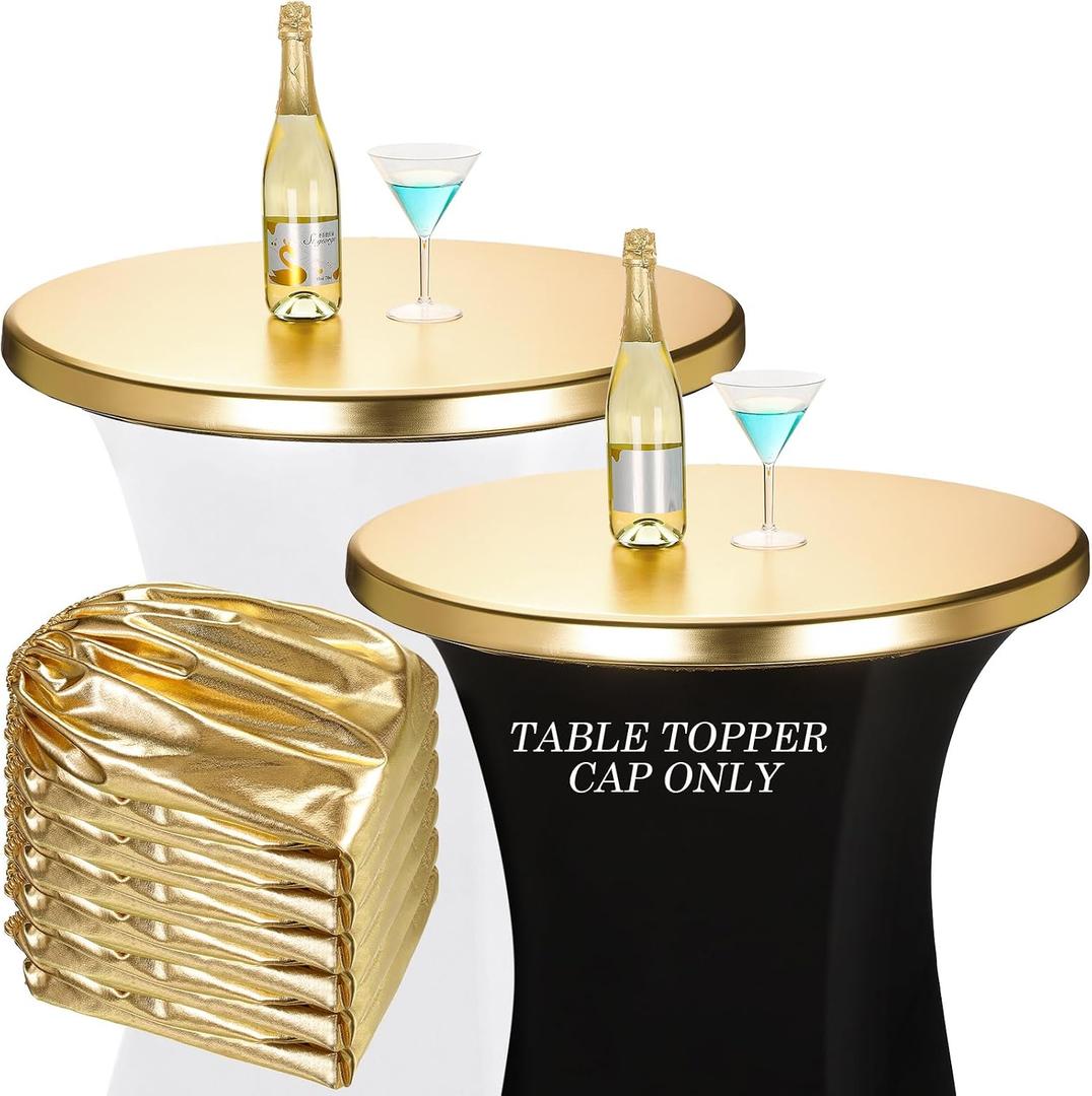 6 Pcs Gold Cocktail Table Topper Cap Stretch Fitted Table Top Cover, 32 Inch