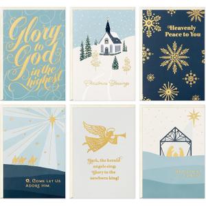 Hallmark Religious Christmas Card Assortment, Heavenly Peace (36 Cards and Envelopes) Dusty Blue and Gold Foil