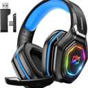 Ozeino 2.4GHz Gaming Headset Wireless with Flip Mic for Ps5, Ps4, PC, Gaming Headphones with RGB Light, 40Hr Battery Bluetooth Headset for Laptop, Mobile, Mac