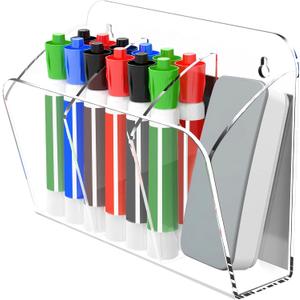 Lumanman Dry Erase Marker Holder with 3 Compartments, Wall Mounted Marker Organizer, Magnetic Marker Holder Organizer for Whiteboard, Fridge, Locker, Pen Holder for Wall, Acrylic Pencil Holder, Clear