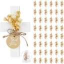 Flutesan 48 Sets Baptism Favors for Guests First Communion Wooden Cross Magnets with Flower and Bag for Baptism Party Decoration, Gathering, Baby Shower, Christen Souvenirs Gift (White) (Classic)
