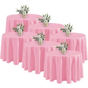 Fitable 6 Pack Pink Round Tablecloths - 120 Inches in Diameter - Stain Resistant and Washable Table Clothes, Polyester Fabric Table Covers for Wedding, Party, Banquet, Formal Events