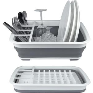 BNYD Plastic Collapsible Dish Drying Rack, Foldable Dinnerware Drainer Organizer for Storage,Kitchen