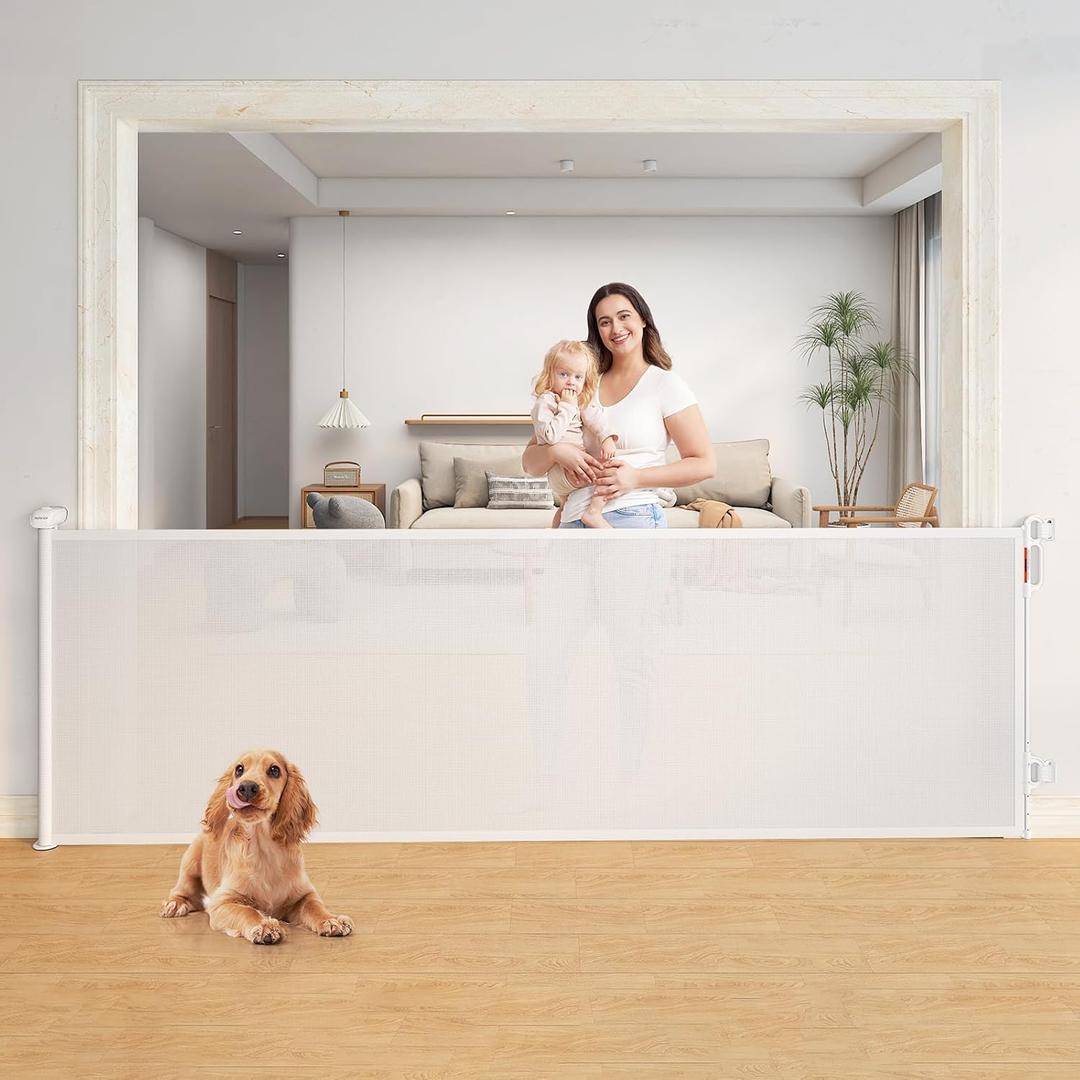 Momcozy Baby Gate 41'' Tall 118'' Wide 【 Extra Wide 】 for Large Opening Retractable Baby Gates for Child and Large Pets Safety Dog Gate for Stairs, Doorways, Hallways, Indoor, Outdoor, White
