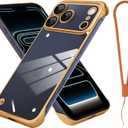 Phone Case, Compatible with iPhone 17 Pro Max, Transparent Electroplated Golden Phone Case, Frameless Design, with Camera Lens Protection.