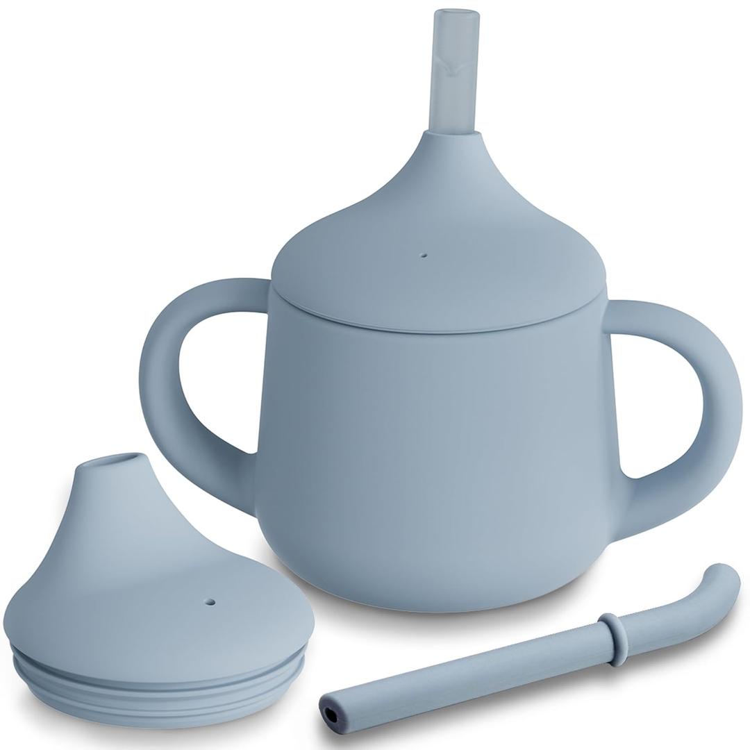 Moonkie Silicone Baby Sippy Cups | 3 Stages Training Cup Straw Cup for Infants Toddlers and Kid | 4 oz 1 Pack (Ether)