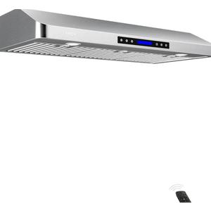 EKON 42 inches Under Cabinet Range Hood, 900 CFM Stainless Steel Kitchen Chimney Vent, 4 Speed Touch Screen Control With Remote 2Pcs 3W LED lights Dishwasher-safe Filters Fan Timer