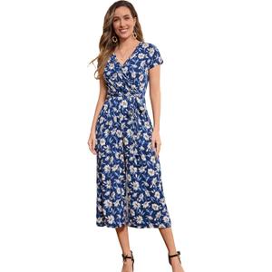 Women's Maternity Nursing Romper for Breastfeeding with Pockets V-neck Maternity Jumpsuits for Women (X-Large, Blue Floarl)