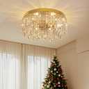 VETRULUS Gold Crystal Chandeliers for Dining Room 19.68" Round Luxury Flush Mount Crystal Ceiling Light Fixture Modern Chandelier for Bedroom Living Room Kitchen Island