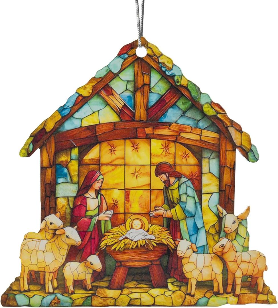 3 x Nativity Scene Ornament, Religious Gifts for Women Christian, Men, Unique Catholic Gifts for Christmas, Christmas Xmas Tree Decor, Stocking Stuffers for Women, Kids, Men (Flat)