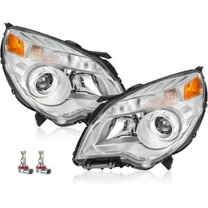 Headlight Assembly Compatible with 2010-2015 Chevy Equinox LS/LT/LTZ Model, Chrome Amber Projector Headlights
